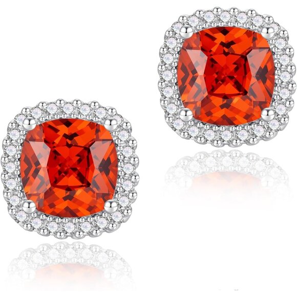 Women's Square Birthstone Cubic Zirconia Mall Dainty Orange Elegant Earring - Picture 1 of 6